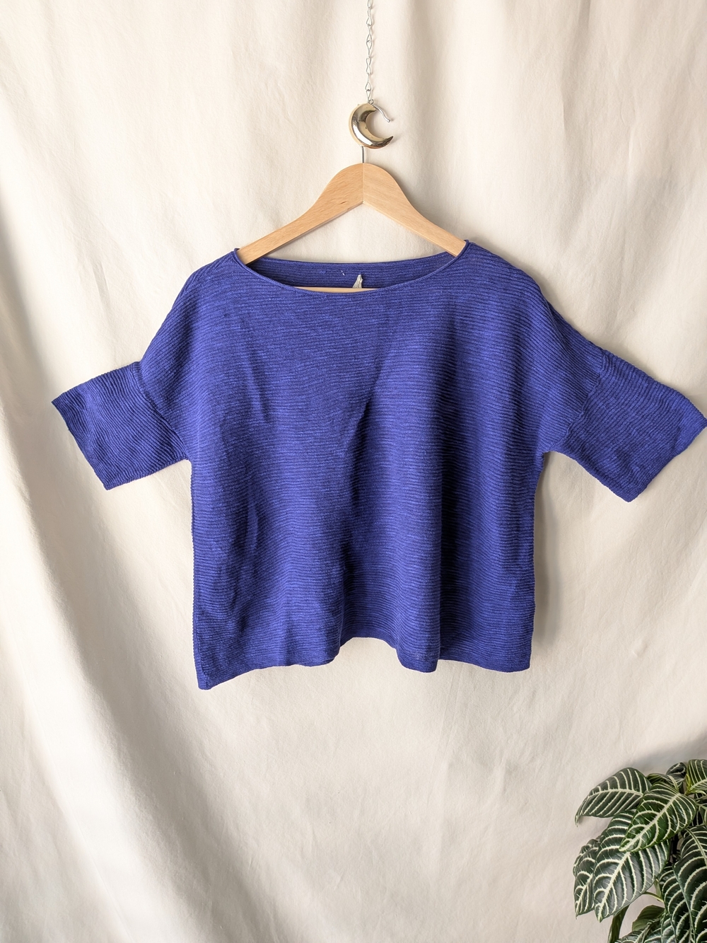 Eileen Fisher Indigo Ribbed Short-Sleeve Knit Top
